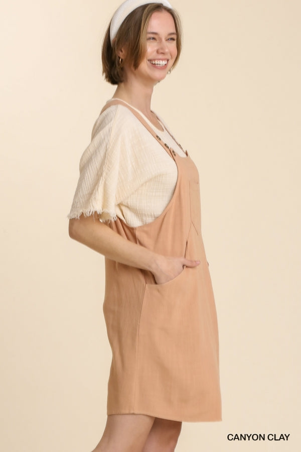 Buy Linen Blend Button Overall Front Side Pockets Dress by Sensual Fashion Boutique