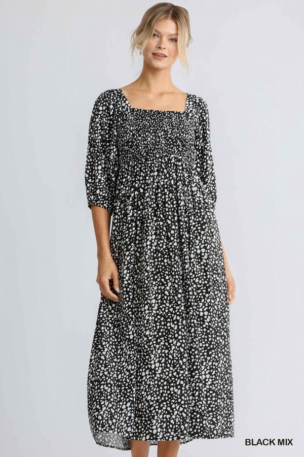Buy Animal Print Square Neckline Half Sleeve Smocked Maxi Dress by Sensual Fashion Boutique