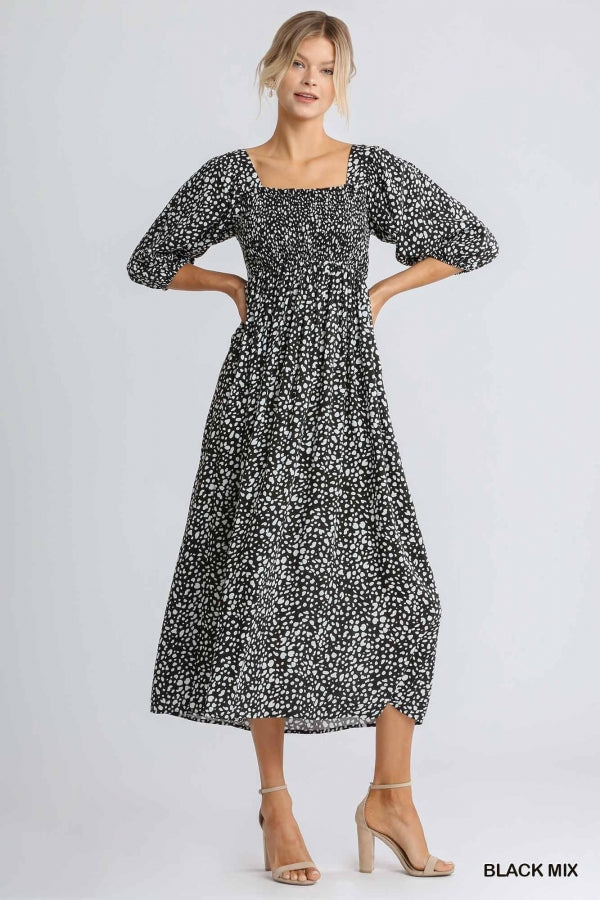 Buy Animal Print Square Neckline Half Sleeve Smocked Maxi Dress by Sensual Fashion Boutique