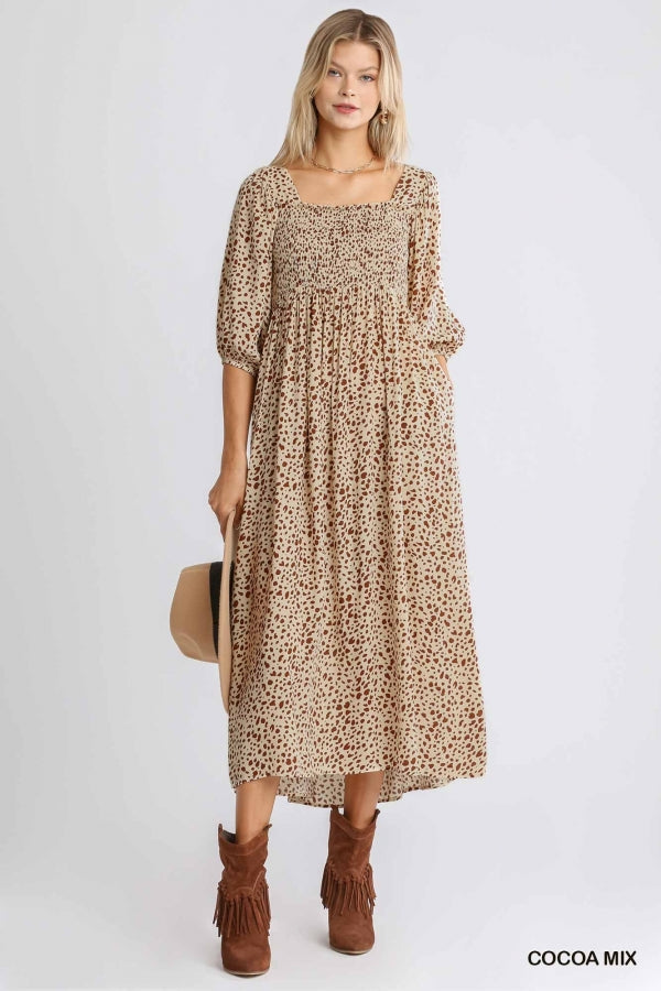 Buy Animal Print Square Neckline Half Sleeve Smocked Maxi Dress by Sensual Fashion Boutique