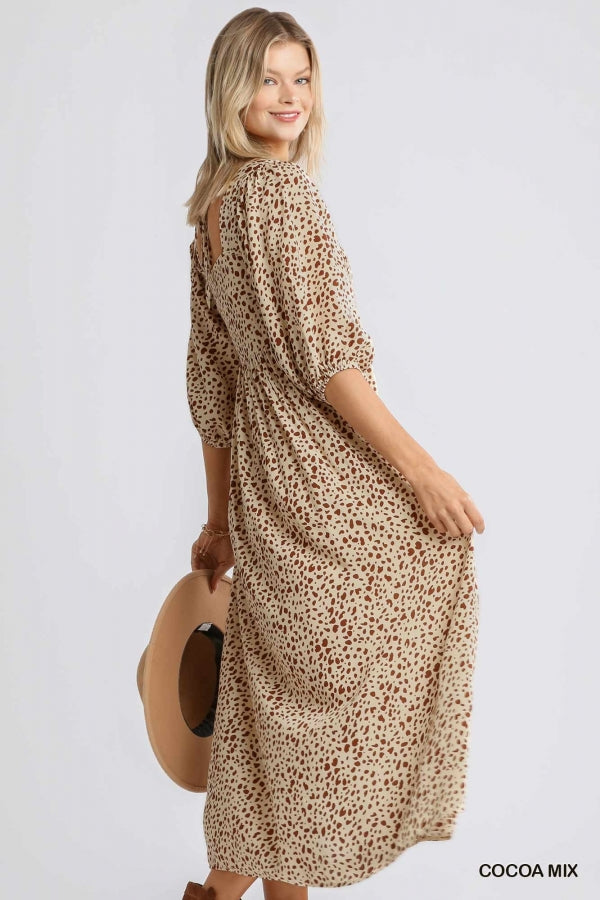 Buy Animal Print Square Neckline Half Sleeve Smocked Maxi Dress by Sensual Fashion Boutique