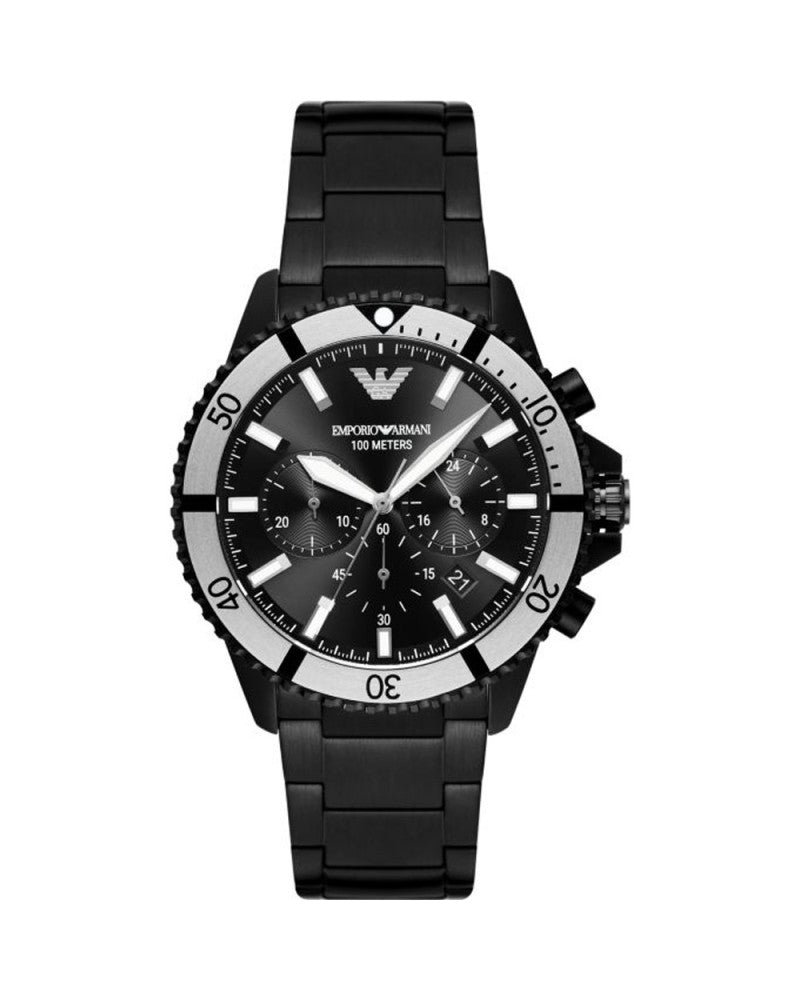 Sleek Black Steel Chronograph Timepiece