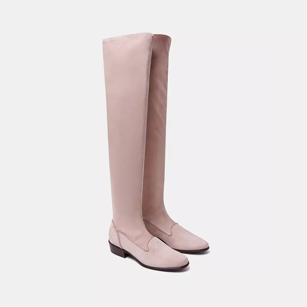 Elegant Beige Suede Leather Knee-High Boots