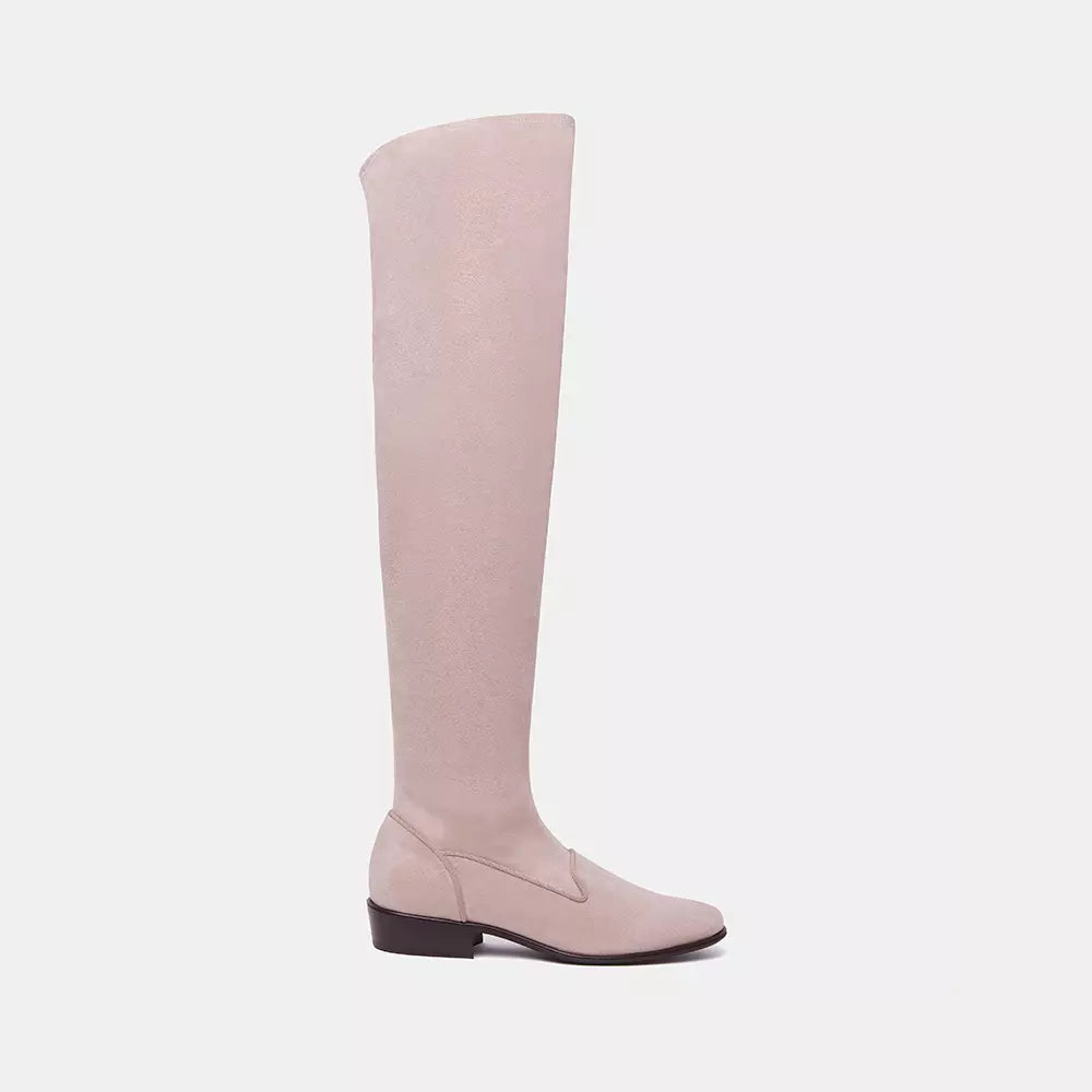 Elegant Beige Suede Leather Knee-High Boots