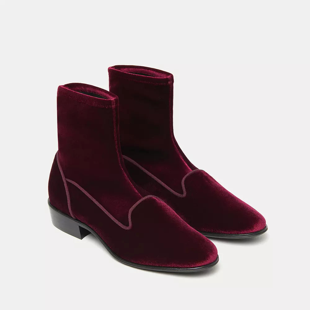Velvet Ankle Boots in Burgundy Pink