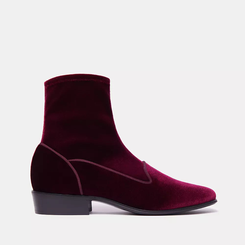 Velvet Ankle Boots in Burgundy Pink