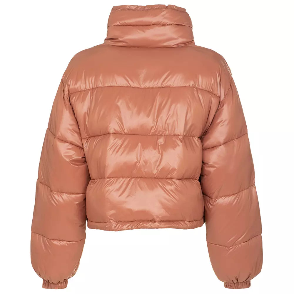 Chic Pink Polyamide Short Down Jacket