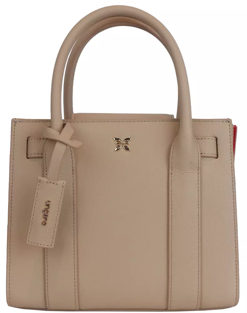 Elegant Beige Leather Shoulder Bag with Accordion Design