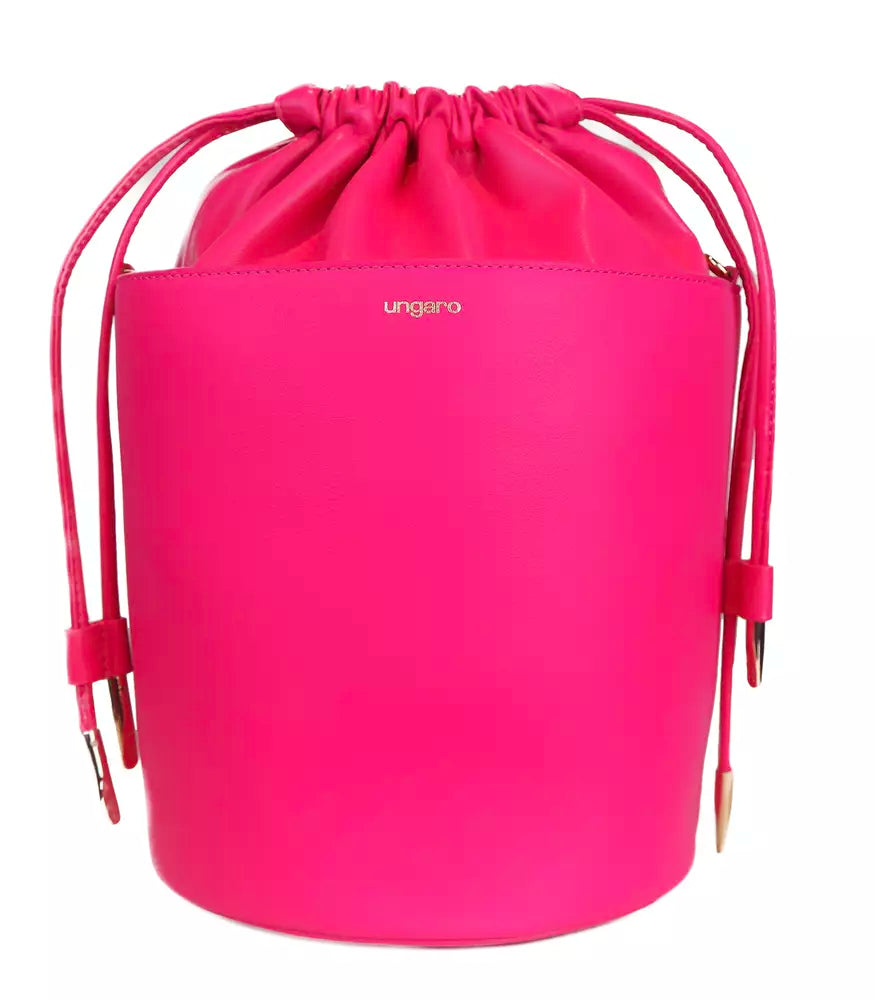 Fuchsia Leather Bucket Bag with Contrasting Logo