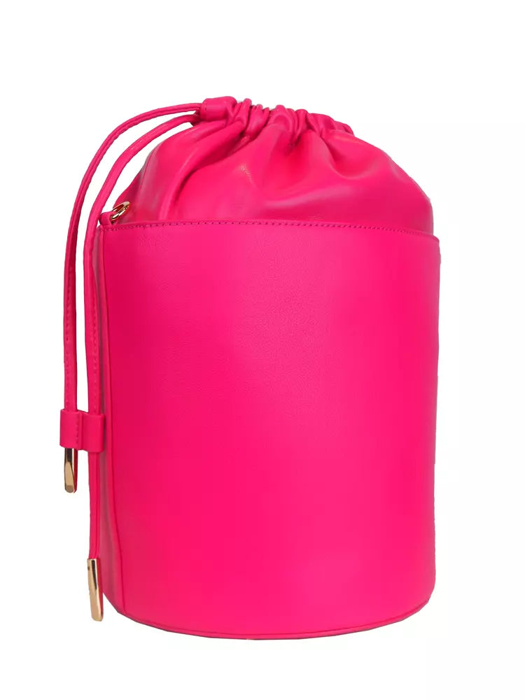 Fuchsia Leather Bucket Bag with Contrasting Logo