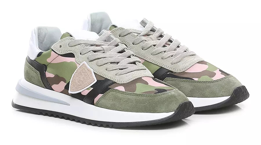Army Chic Fabric Sneakers with Suede Accents