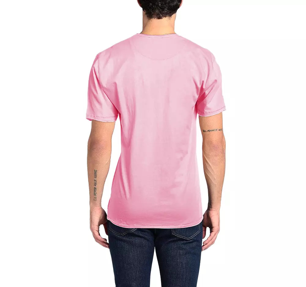 Chic Pink Cotton Tee with Front Print