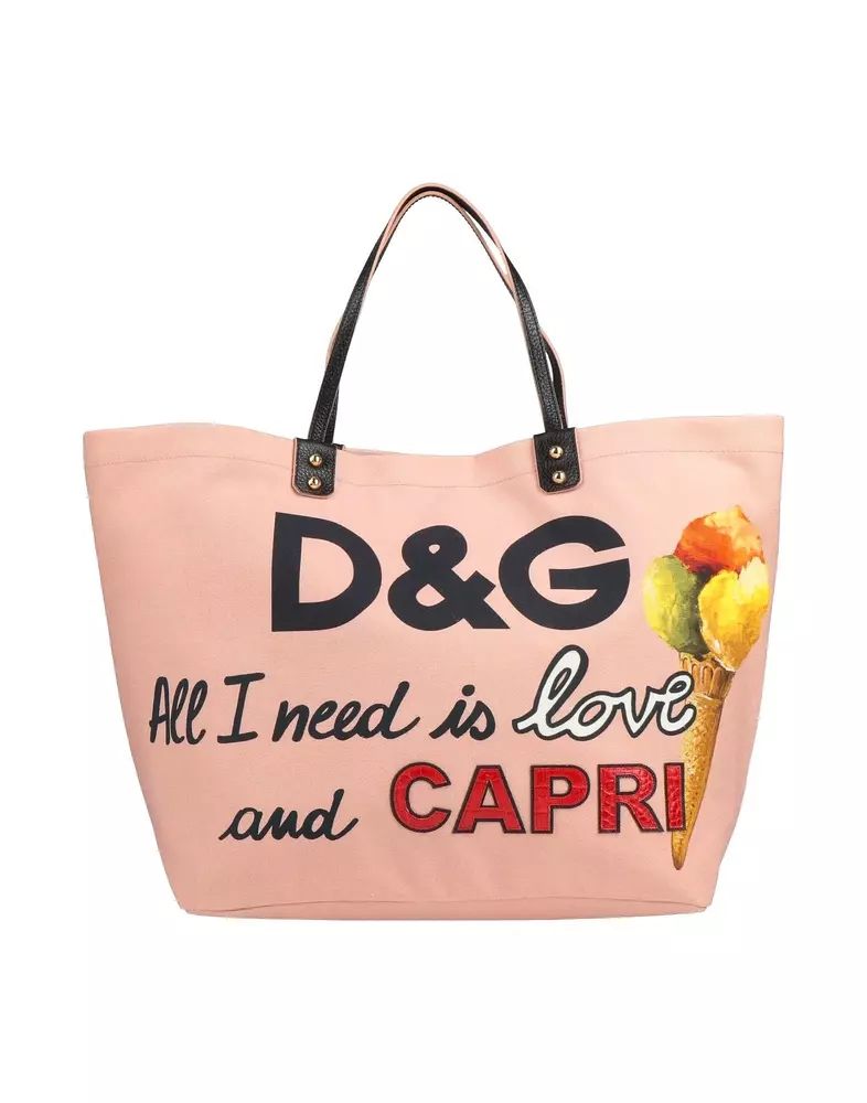 Elegant Pink Cotton Shopper with Calfskin Accents