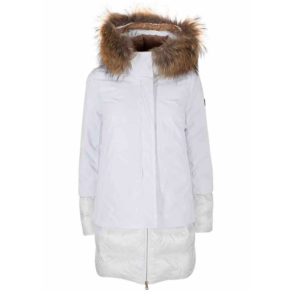 Chic Quilted Nylon Down Jacket with Fur Hood