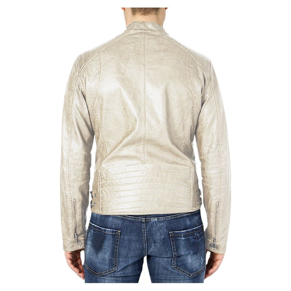 Chic Beige Faux Leather Jacket for Men