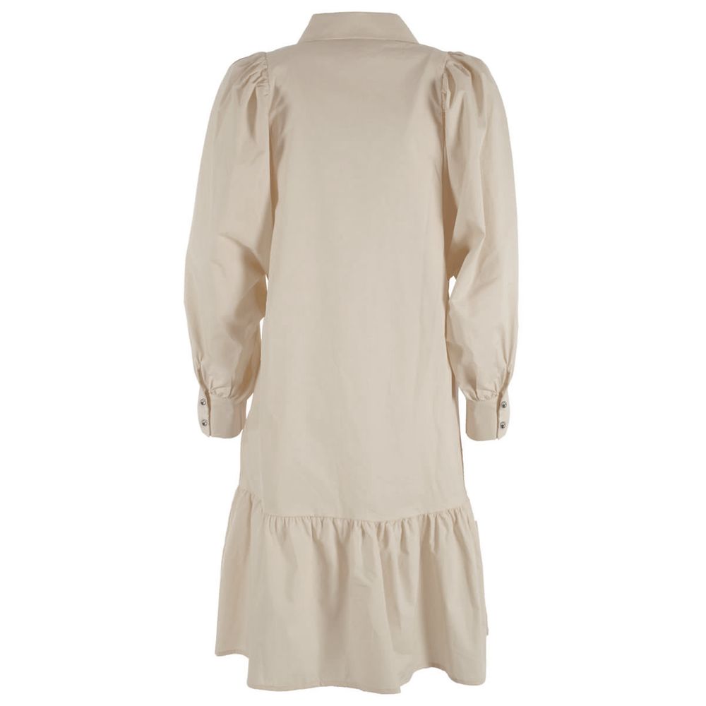 Beige Cotton Dress with Gathered Sleeves