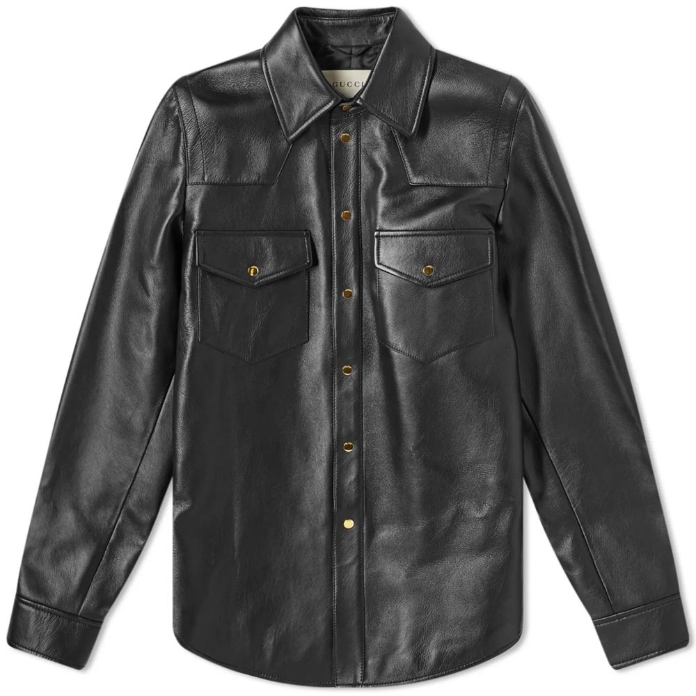 Vintage-Inspired Luxe Black Leather Shirt Jacket