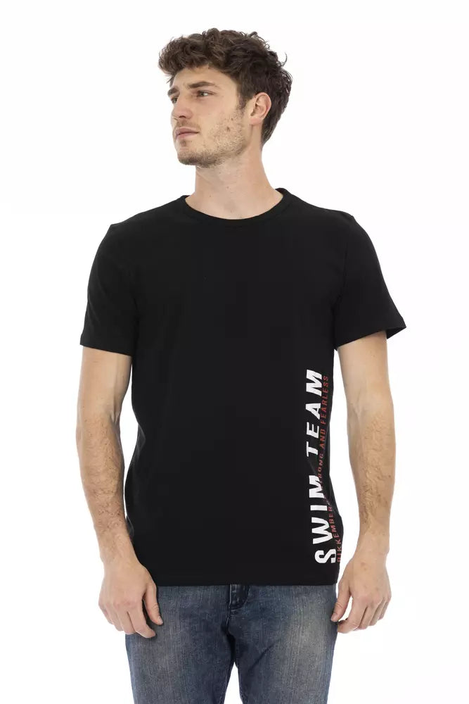 Sleek Black Cotton Tee with Bold Front Print
