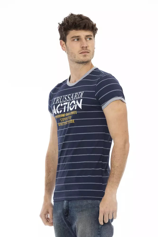Blue Cotton Blend Casual Tee