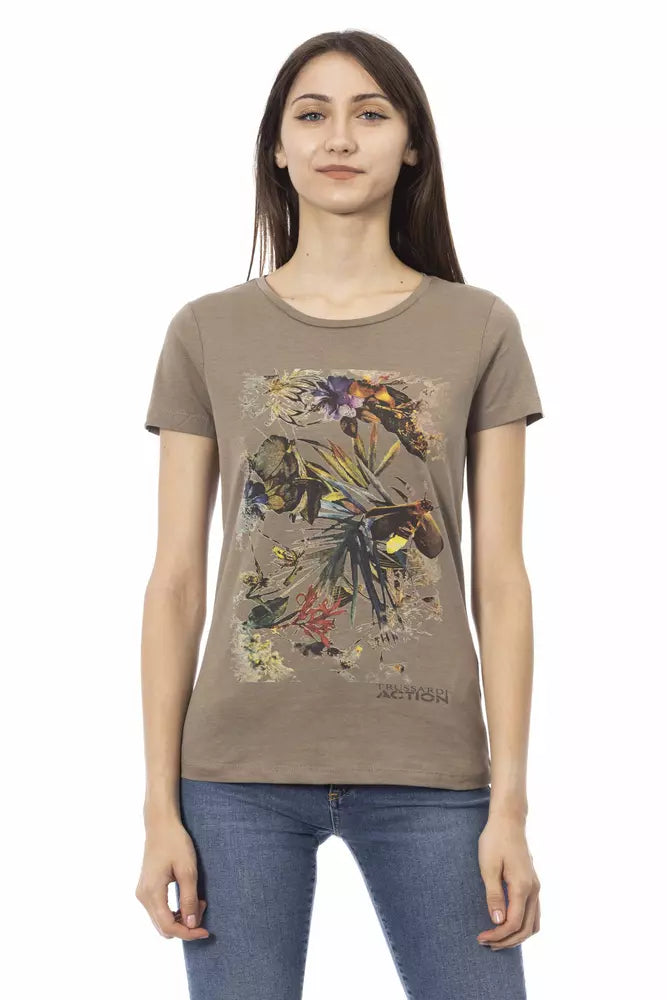 Elegant Brown Tee with Chic Front Print
