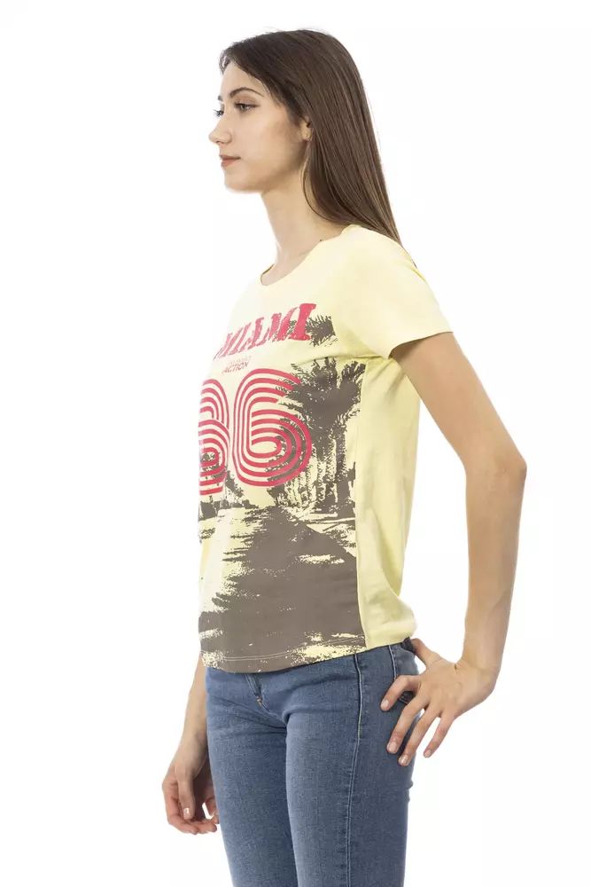 Chic Yellow Short Sleeve Tease with Print