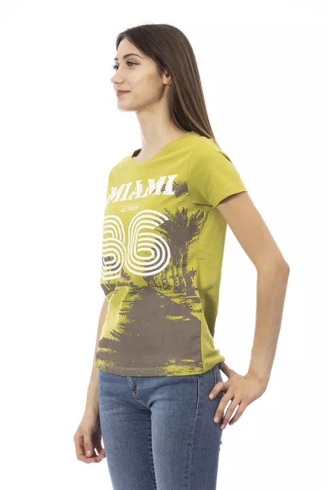 Chic Green Short Sleeve Tee with Front Print