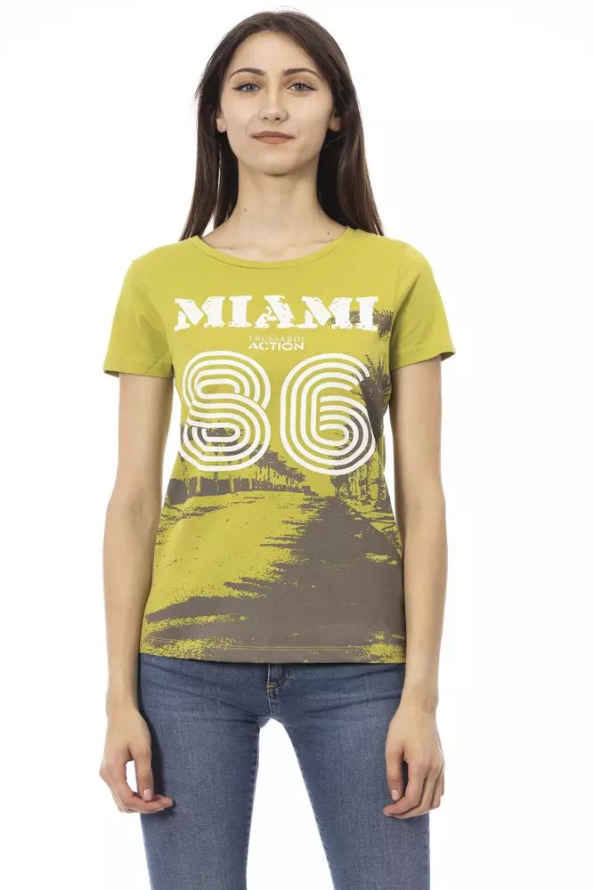 Chic Green Short Sleeve Tee with Front Print