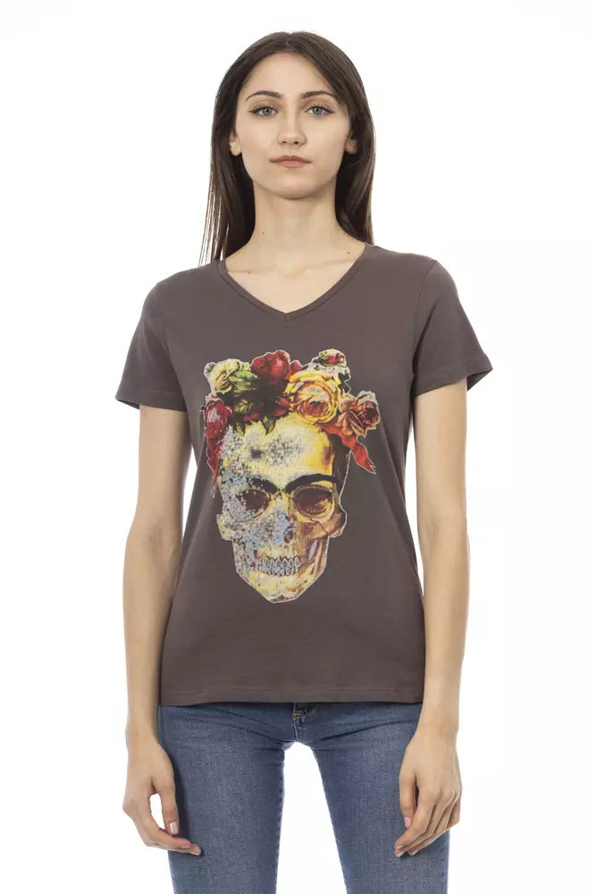 Chic V-Neck Tee with Elegant Front Print