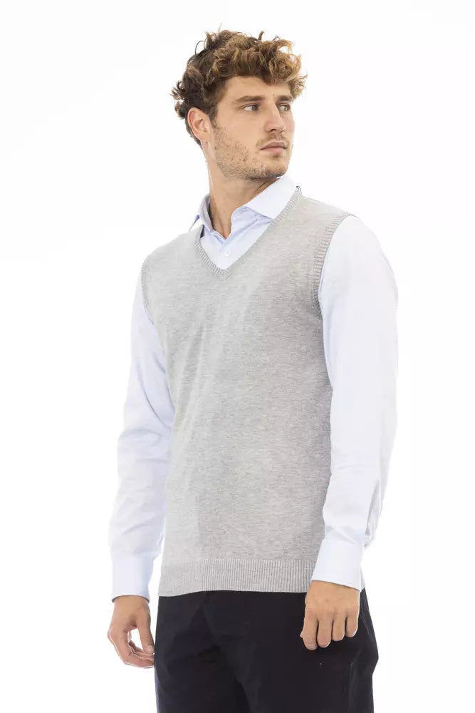 Elegant V-Neckline Knit Vest in Gray