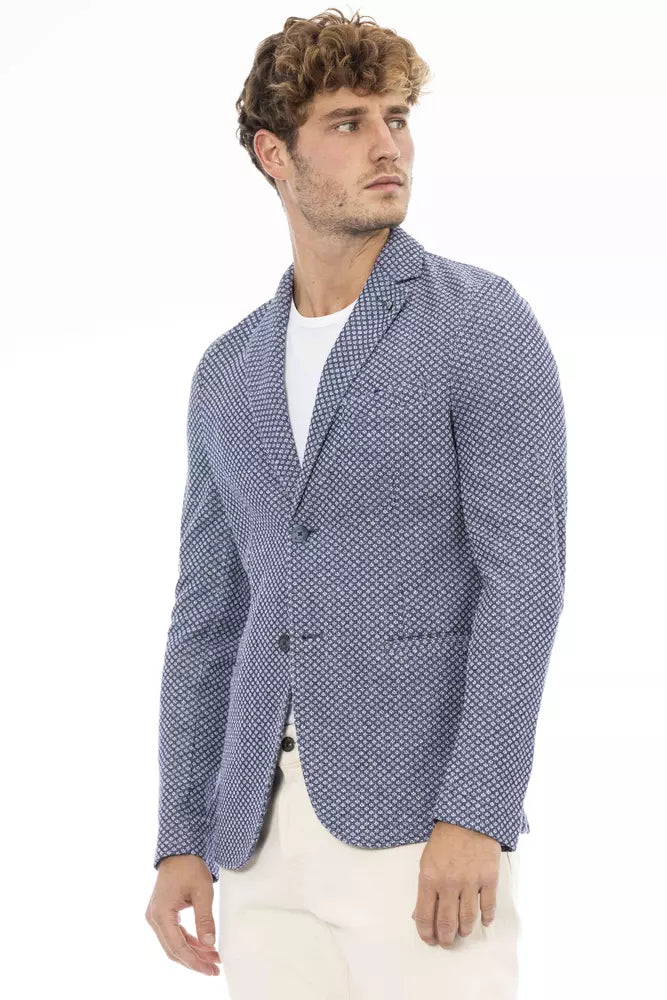Elegant Blue Fabric Jacket - Classic Style
