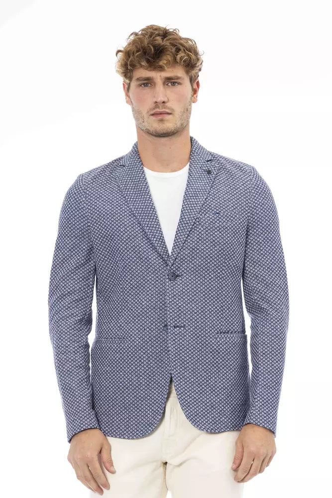 Elegant Blue Fabric Jacket - Classic Style