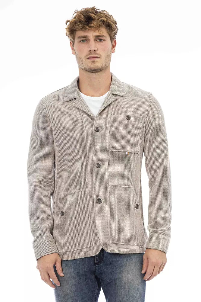 Beige Fabric Jacket with Front Pockets