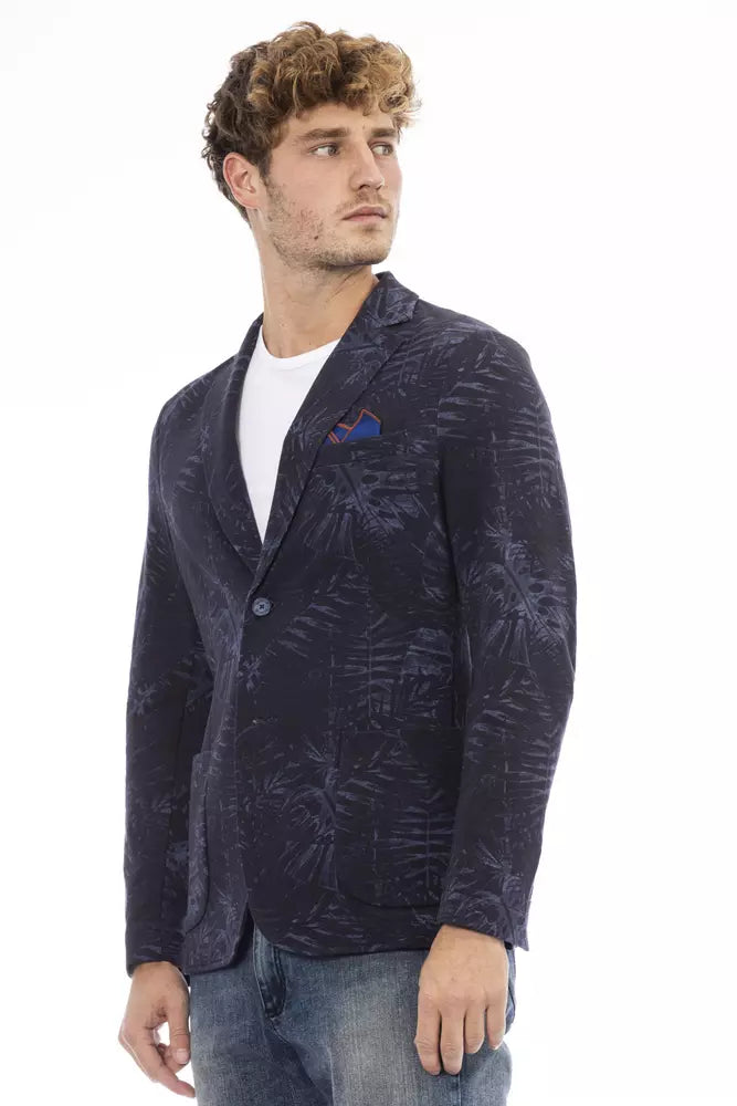 Classic Blue Cotton Fabric Jacket with Front Pockets