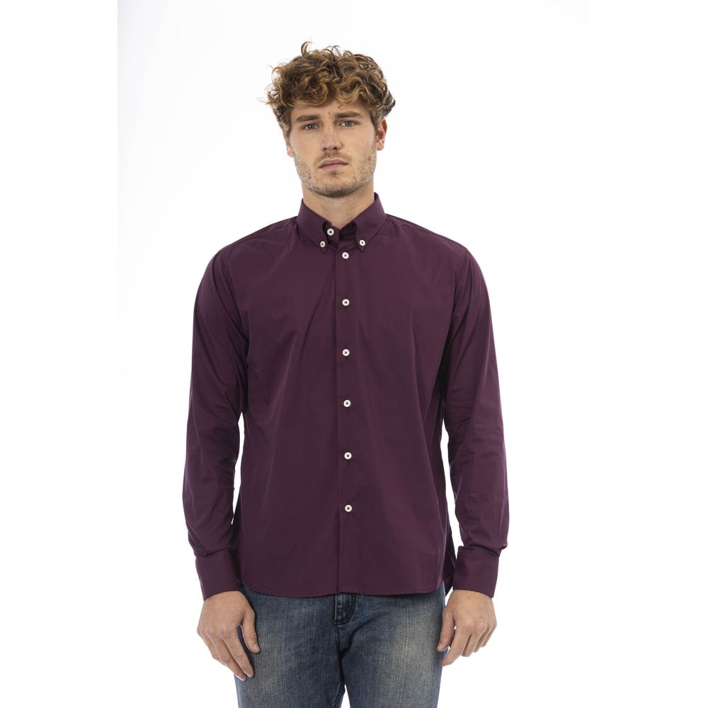 Burgundy Cotton Blend Button-Down Shirt
