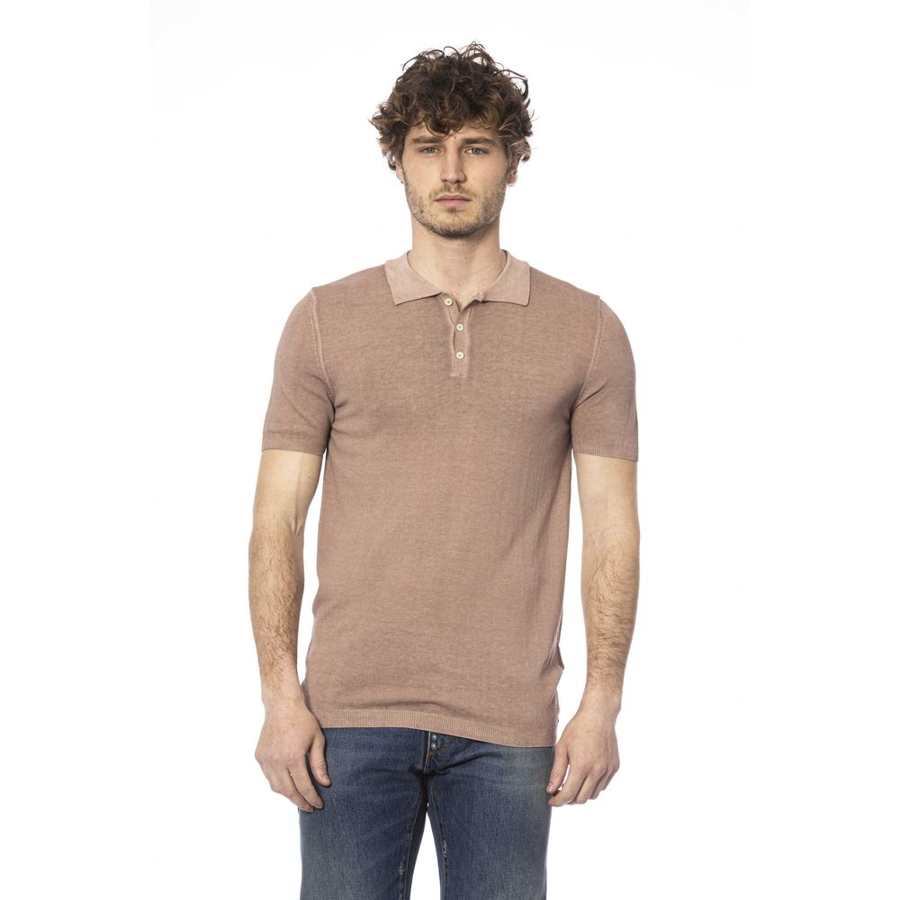 Beige Cotton Polo Short Sleeves Classic Top