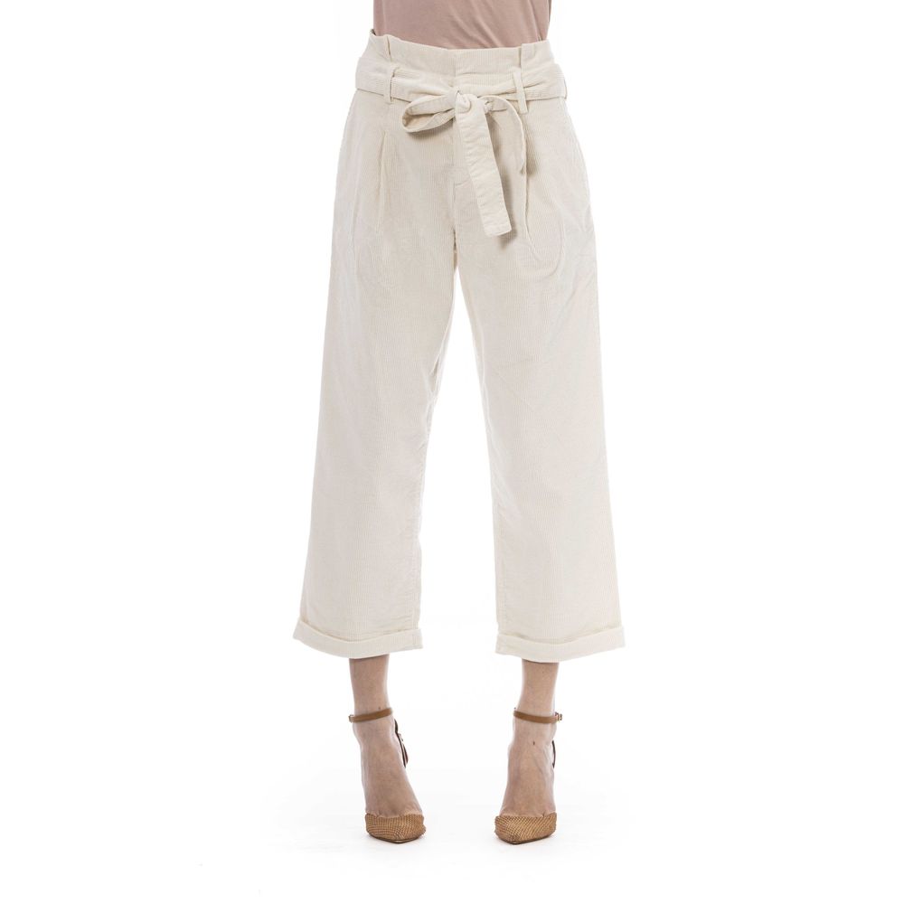 Beige Cotton-Blend Trousers with Chic Pockets