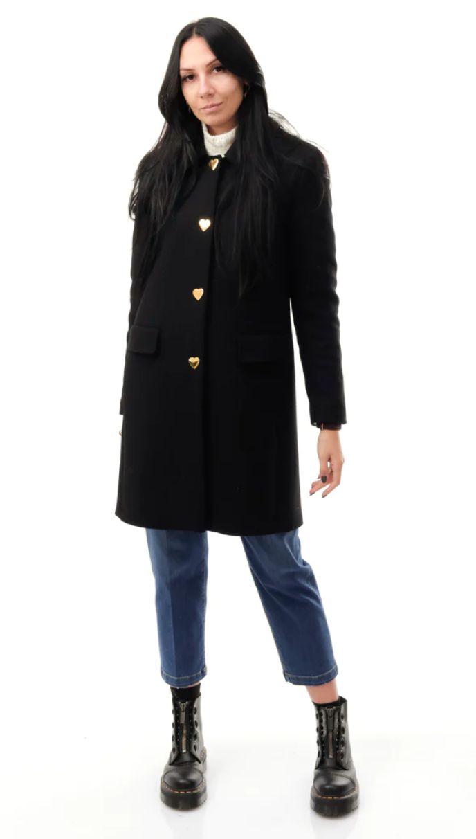 Elegant Wool Blend Coat with Heart Buttons