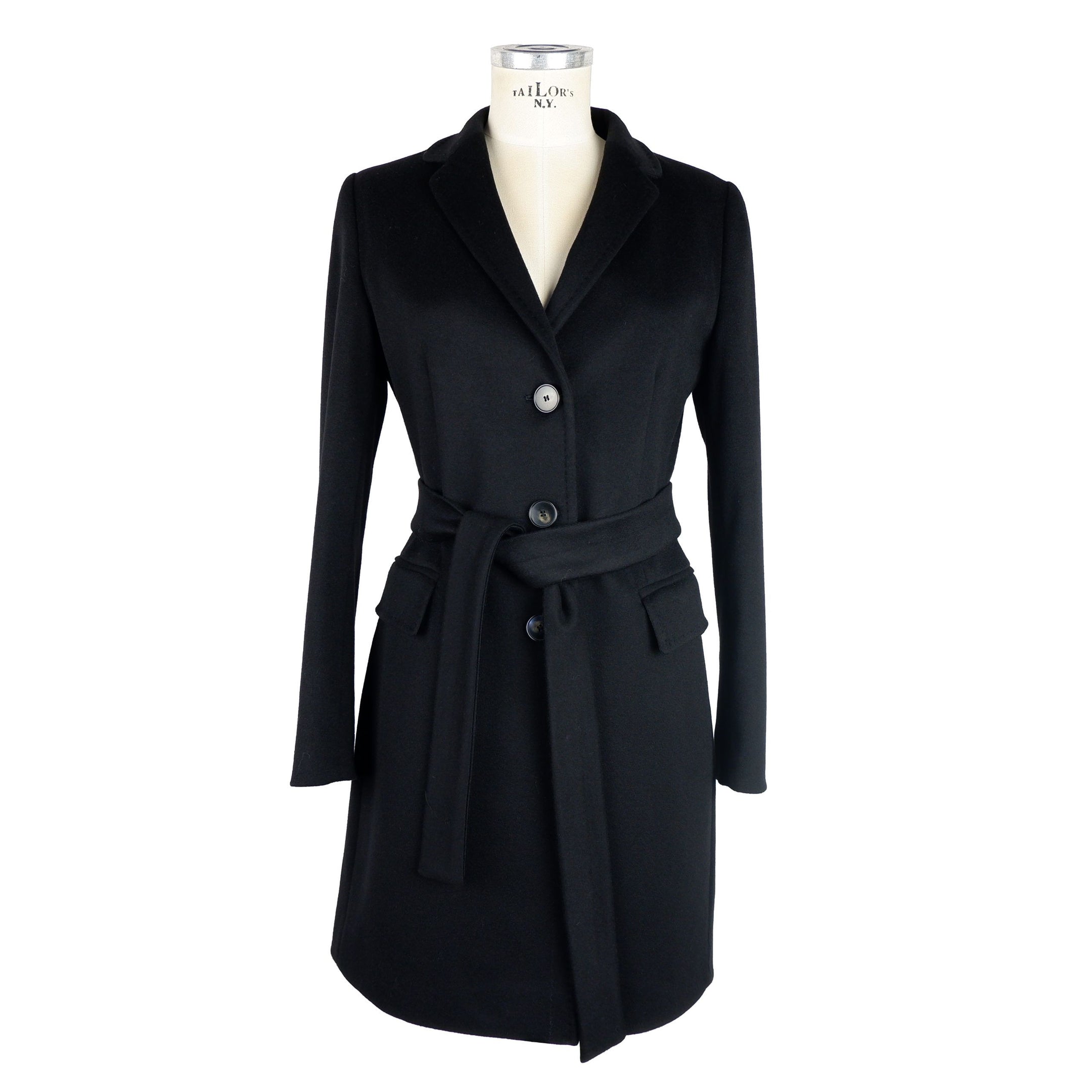 Elegant Wool Virgin Black Coat for Women