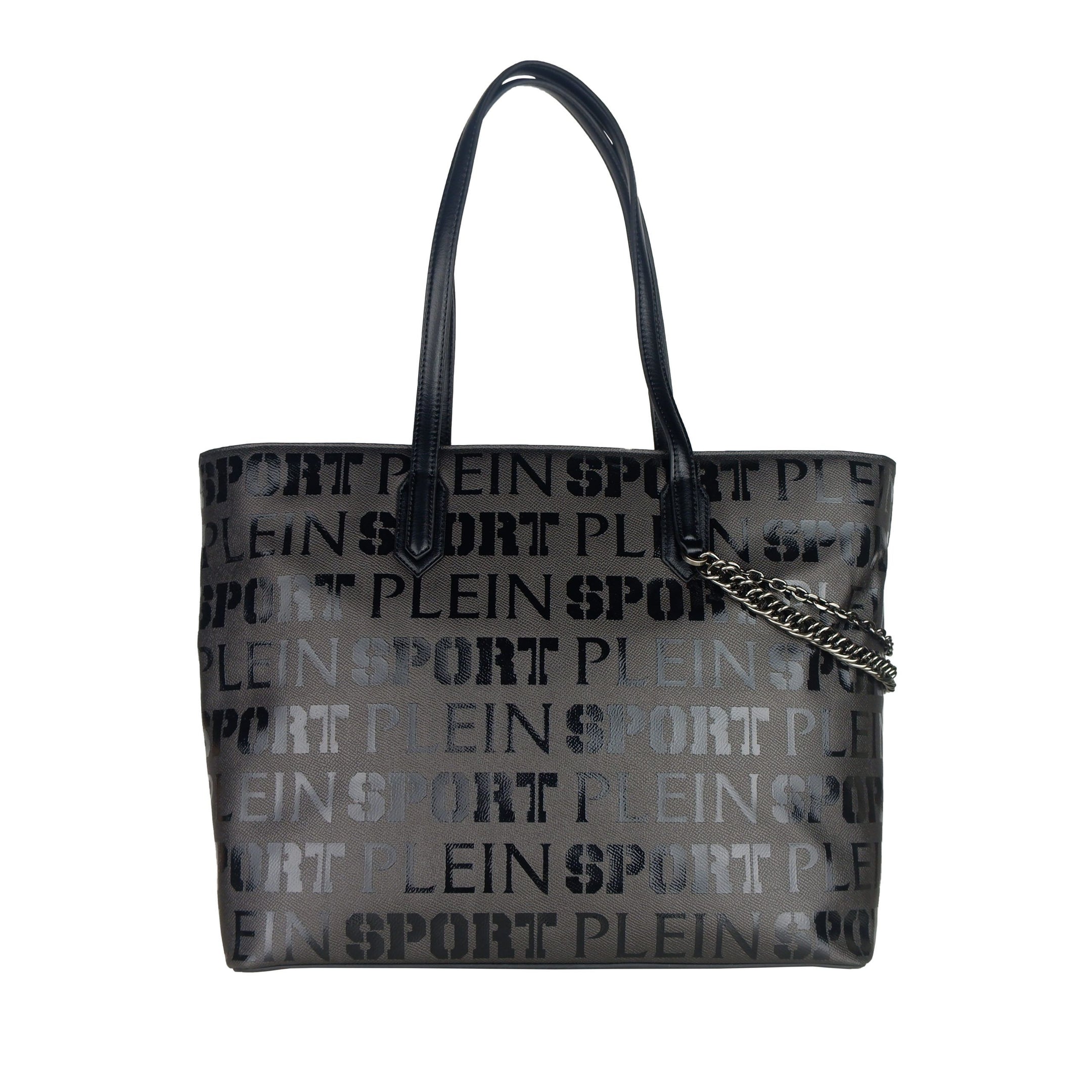 Sleek Black Designer Shopping Bag with Logo Print