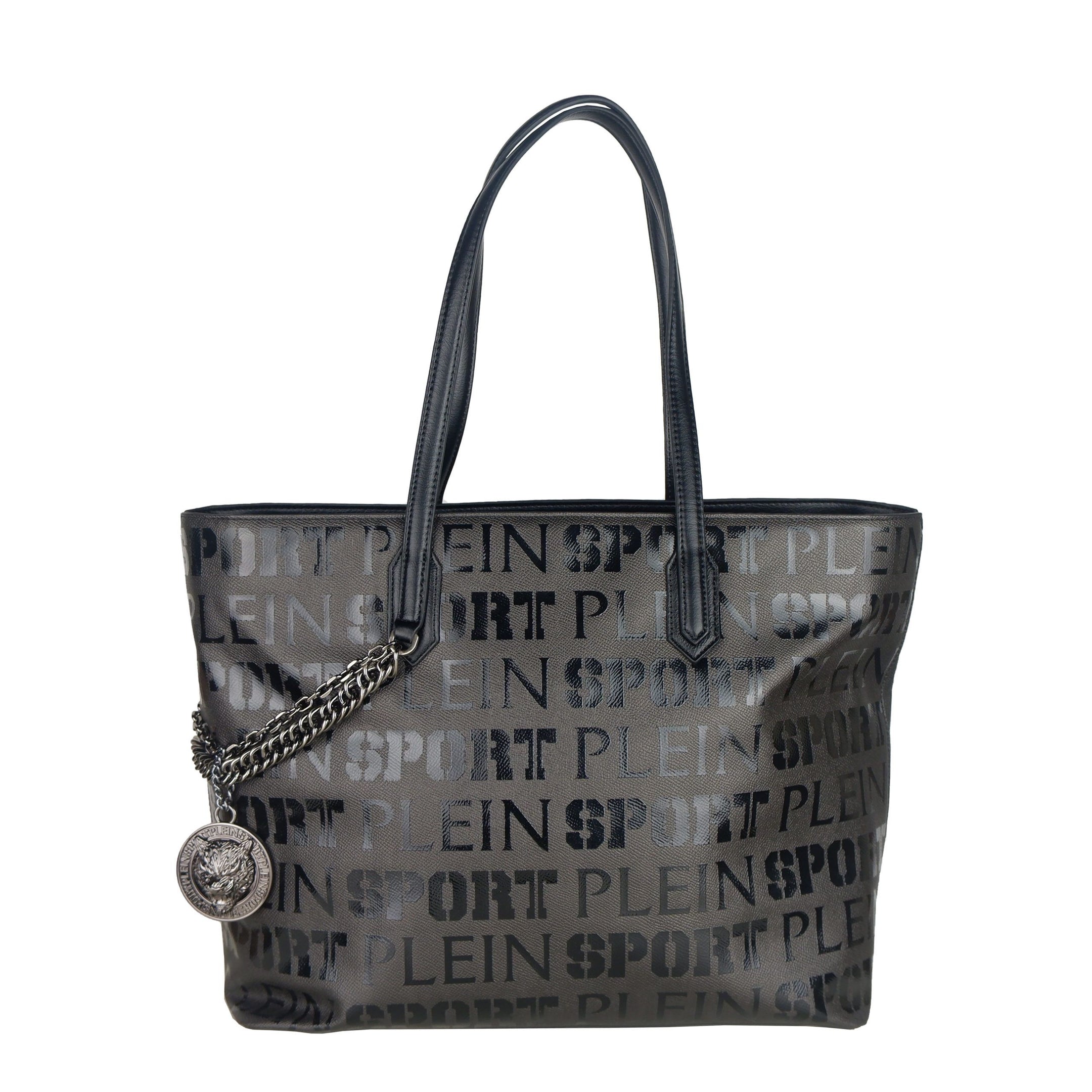 Sleek Black Designer Shopping Bag with Logo Print