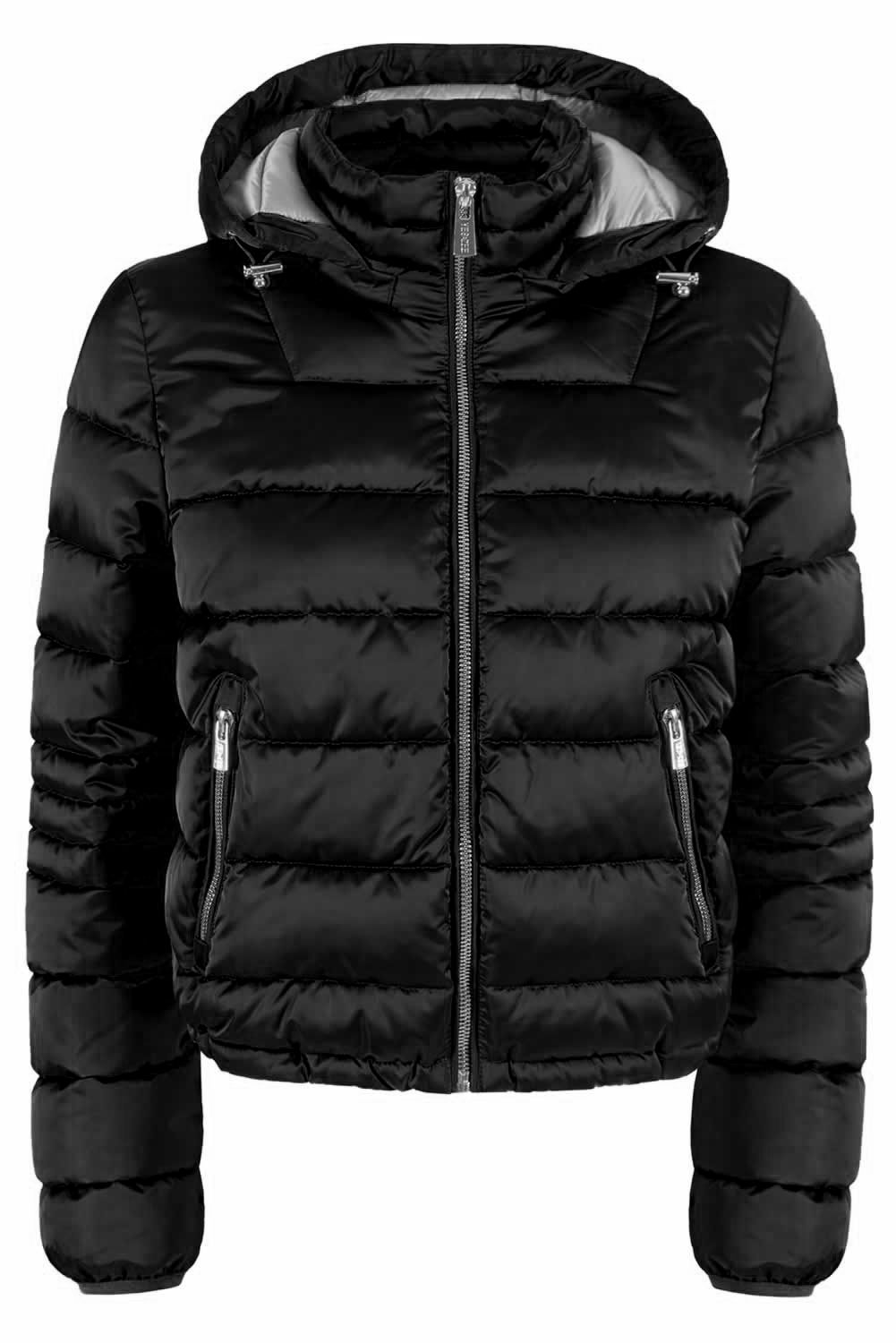 Chic Hooded Black Jacket with Logo Detail