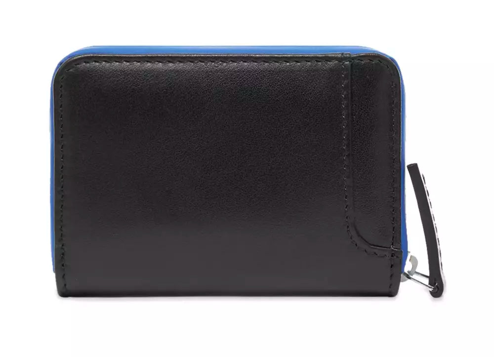 Sleek Black Leather Card Holder with Blue Accents