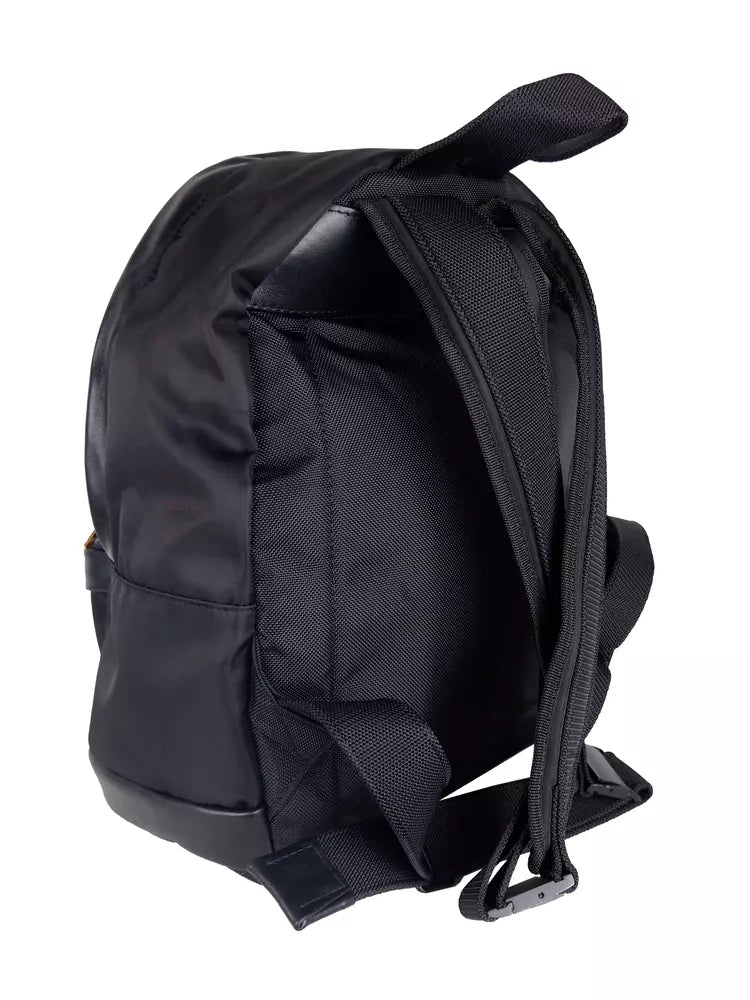 Elegant Black Nylon-Leather Backpack