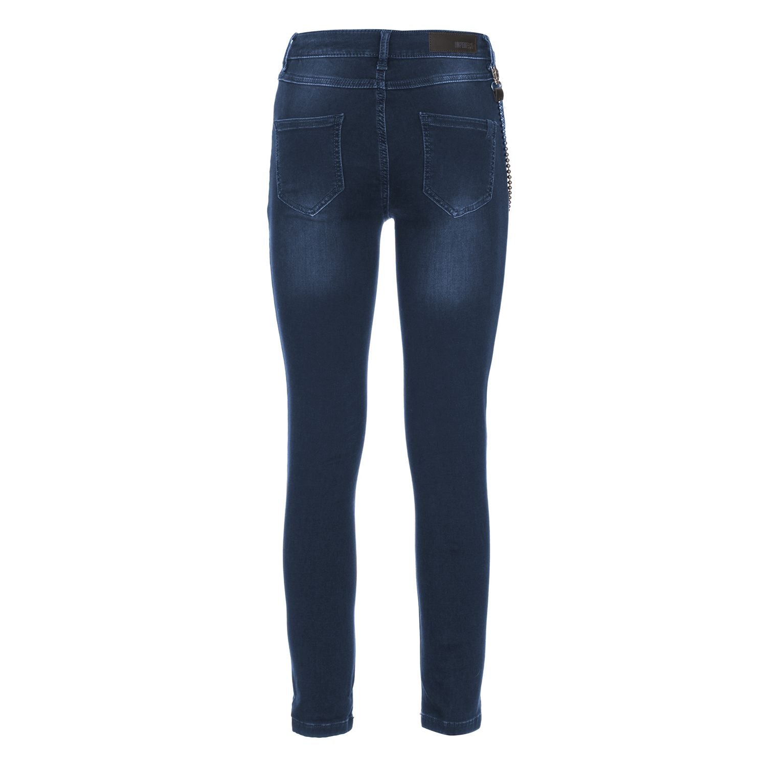Chic Lightly Washed Blue Slim-Fit Jeans with Chain Detail