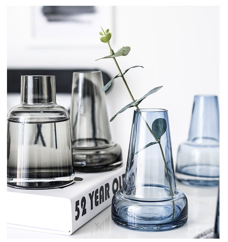 Buy Blue Gray Transparent Glass Vase by Faz