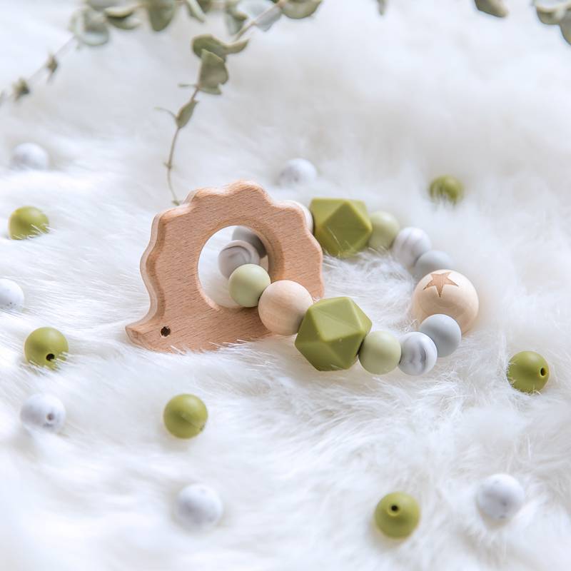 Buy Natural Wood Teether With Silicone Beads by Faz