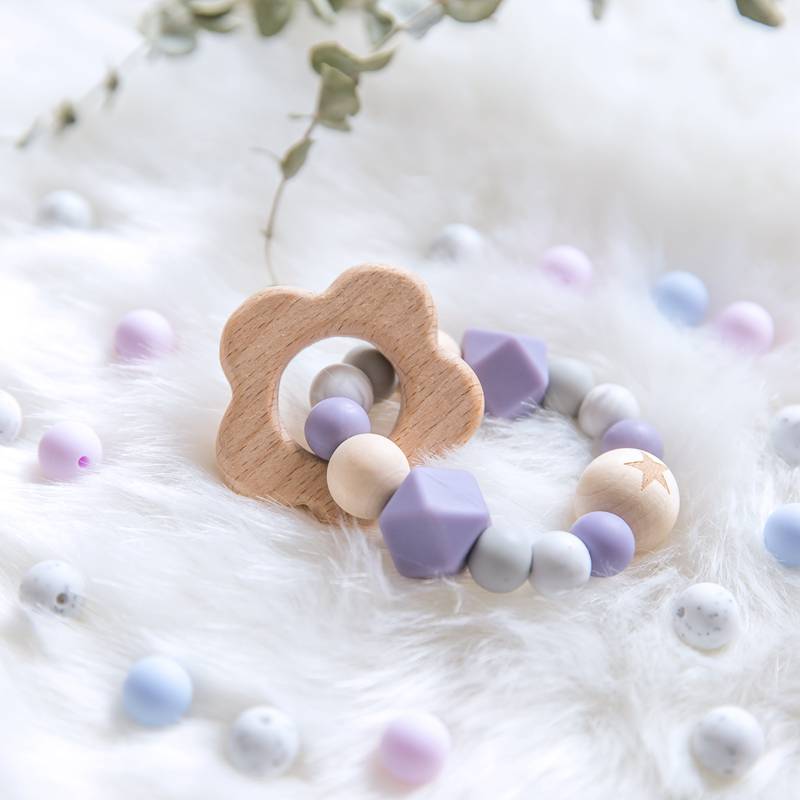 Buy Natural Wood Teether With Silicone Beads by Faz