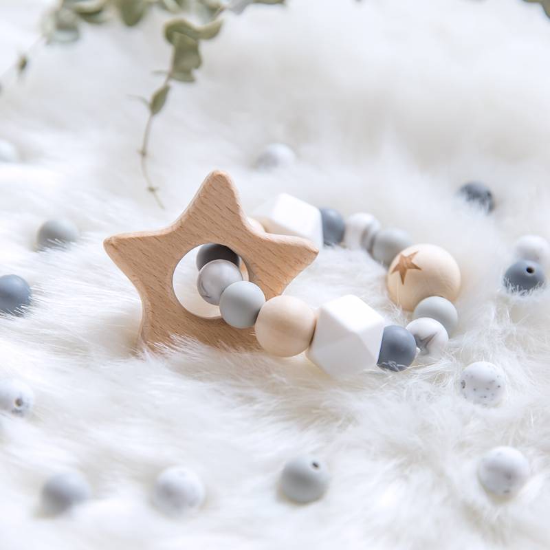 Natural Wood Teether With Silicone Beads