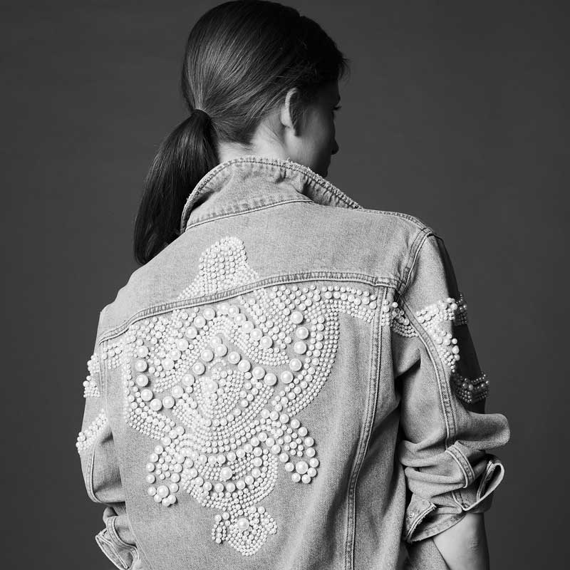 Buy Pearls Embellished Denim Jacket for Women by Faz