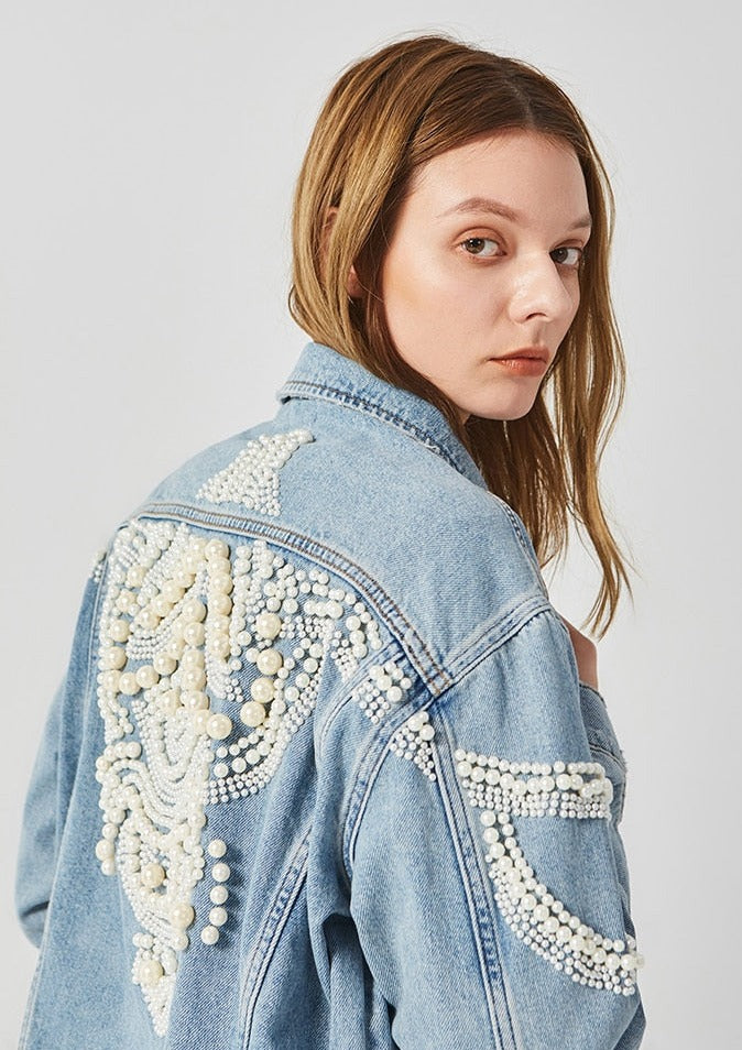 Buy Pearls Embellished Denim Jacket for Women by Faz